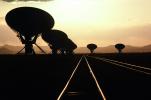 Radio Dish Antennas in The Sunset with Rail Tracks, VLA, UORV01P09_04