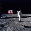 astronaut with American Flag, Walking on the Moon, Moonwalk, Walk, Footprints, Landing, USLV01P01_15