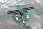 Image of the ISS by the shuttle Discovery in August 2005, Caspian Sea, Volga Delta, USSD01_005