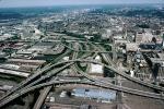 Interstate Highway I-75, I-71, Interchange, Maze, tangle, overpass, underpass, intersection, highway, exit, entrance, entry, Cincinnati, skyline, urban, VARV03P04_04