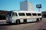 Greyhound Bus 4664, Scenicruiser, Bus Station, Depot, buildings, Akron Ohio, December 1975