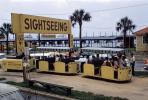 Sightseeing Train Tour, people, docks, Clearwater Harbor, 1950s