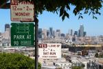 Parking signs, funny, humorous, skyline, Potrero Hill, VCRD03_266