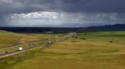 Rain Clouds, Green Fields, Interstate Highway I-5, Central California, Newman