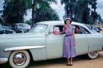 Woman, Dress, Hat, Whitewall Tires, Car, Sedan, Vehicle, Lincoln, Ford, April 15 1952, 1950s, VCRV02P01_11
