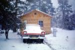 Snow Covered Ford Station Wagon, Log Cabin, Forest, Big Bear, 1960s, VCRV04P10_15