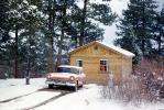 Snow Covered Ford Station Wagon, Log Cabin, Forest, Big Bear, 1960s, VCRV04P10_17