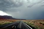 Highway-93, Joshua Tree Parkway, Roadway, Road, dark mean gray clouds, rain