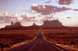 Road, Roadway, Highway 163, Monument Valley, Utah, geologic feature, butte, mesa, vanishing point, VCRV10P14_05