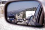 rear view mirror, traffic Level-F, cars, automobiles, vehicles