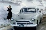 Chevrolet sedan, Woman, Car, sedan, snow, Vehicle, 1951, 1950s