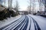 Curvy, Bare Trees, Highway, Tracks, Snow, Ice, Winter, road, street, 1954, 1950s, VCRV20P14_03