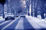 Road, Street, Tree Lined Road, Snow, Ice, Winter, Cars, Automobiles, Vehicles, 1970s, VCRV20P15_02