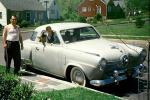 Studebaker Commander, car, vehicle, sedan, trees, rocket-ship, Jetsons, 1940s
