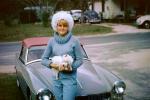 Woman with her Poodle, Triumph Sports Car, automobile, vehicle, 1960s