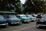 Ford, Desoto, Chevrolet, cars, automobile, parking lot, 1950s, VCRV21P09_04