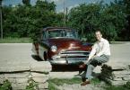 Chevy Deluxe, smiling man, Car, Automobile, 1950s, VCRV21P10_02