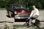 Chevy Deluxe, smiling man, Car, Automobile, 1950s, VCRV21P10_02B