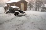 1941 two-door coupe, Snow, Ice, Cold, man shoveling snow, cottage, Big Bear California, 1940s, VCRV22P01_02