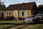 1958 Plymouth Savoy, four-door sedan, car, home, house, fins, 1950s