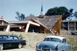 Church under construction, parked cars, 1957 Desoto Firedome, Buick, 1950s, VCRV22P06_09