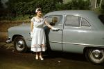 Woman, Formal Dress, 1950 Ford Custom Coupe, Car, 2-door, 1950s, VCRV22P11_14