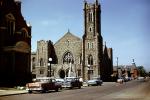 Parked Cars on the Street, Church Building, Chevy, 1950s