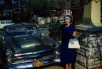 Woman with Purse, Ford Car, Hat, Smiling Lady, 1956, 1950s, VCRV23P03_14