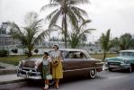 Mother and Daughter, Ford Car, Oldsmobile, Palm Trees, 1950s, VCRV23P13_01