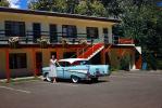 Chevy Bel Air, Motel Building, Woman, Parking Lot, 1950s