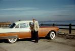 Oldsmobile, Man, Ocean, shore, 1950s, VCRV24P05_12