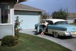 1955 Plymouth 2-door, Woman, Driveway, 1950s