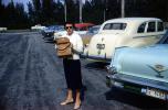 Lady at a Parking Lot, Purse, cars, 1950s, VCRV24P12_10