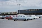 JC Penny Department Store, Parked Cars, Plymouth, Chevy, 1960s
