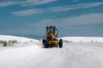 plowing gypsum sand, White Sands National Monument, New Mexico, Motor Grader, wheeled, earthmover