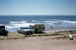 Cadillac, Ocean, trailer, Camping along the Pacific Ocean, shore, shoreline, coast, coastal, Car, September 1959, 1950s, VLRV01P14_11