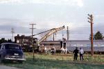 Steam Crane, daytime, daylight, Santa Fe Trainwreck, car, automobile, 1950s