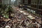 Powell Street at Union Square, CC celebration June 21 1984, downtown, downtown-SF, balloons, Saint Francis Hotel, Tracks