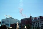 Releasing Balloons, I magnin, Macy's, Lucky Strike Fiters, downtown, downtown-SF, Powell Street at Union Square, CC celebration June 21 1984, 1980s