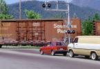 Railroad Crossing, Southern Pacific Boxcar, Caution, warning, Mount Shasta, California, VRFV02P14_16