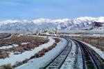 Railroad Tracks in the Snow, Brush, Shrub, Ice, Cold, Cool, Frozen, Icy, Winter, hills, mountains, VRFV03P02_09