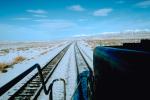 Southern Pacific, Diesel Locomotive, Railroad Tracks in the Snow, Brush, Shrub, Ice, Cold, Frozen, Icy, Winter, hills, mountains, 31 December 1992