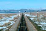 Signal Light, Railroad Tracks, Winter, hills, mountains