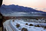 Train in the Snow, Brush, Shrub, Cold, Ice, Frozen, Icy, Winter, northern Nevada, 31 December 1992