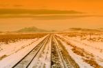 Railroad Tracks in the Snow, Brush, Shrub, Ice, Cold, Cool, Frozen, Icy, Winter, hills, mountains, VRFV03P04_05.3290