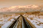 Signal Light, Railroad Tracks in the Snow, Brush, Shrub, Ice, Cold, Cool, Frozen, Icy, Winter, hills, mountains, VRFV03P04_11.3290