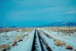 Signal Light, Railroad Tracks in the Snow, Brush, Shrub, Ice, Cold, Cool, Frozen, Icy, Winter, hills, mountains, VRFV03P05_01.3290
