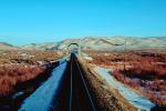 Truss Bridge, Railroad Tracks in the Snow, Brush, Shrub, Ice, Cold, Frozen, Icy, Winter, hills, mountains, 31 December 1992, VRFV03P05_14.3290