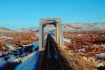 Truss Bridge, Railroad Tracks in the Snow, Brush, Shrub, Ice, Cold, Cool, Frozen, Icy, Winter, hills, mountains