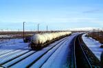 Tank Cars on a Siding, Railroad Tracks in the Snow, Brush, Shrub, Ice, Cold, Frozen, Icy, Winter, hills, 31 December 1992, VRFV03P06_03